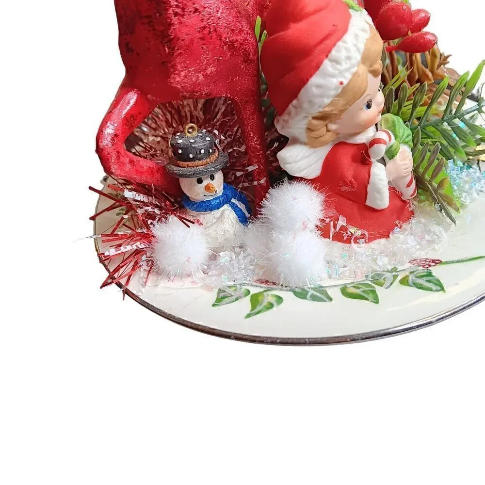 Christmas Holiday Pixie Figurine Winter Red Reindeer Angel Holly Berry Floral‎